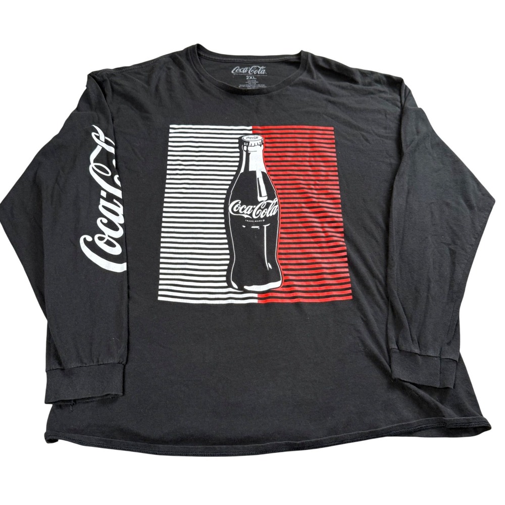 Coca-Cola Graphic Long Sleeve T-Shirt Mens 2XL Black Bottle Logo Print Tee